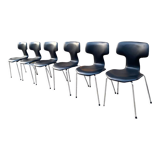 Set of 6 Hammer chairs in black leather, by Arne Jacobsen for Frits Hansen