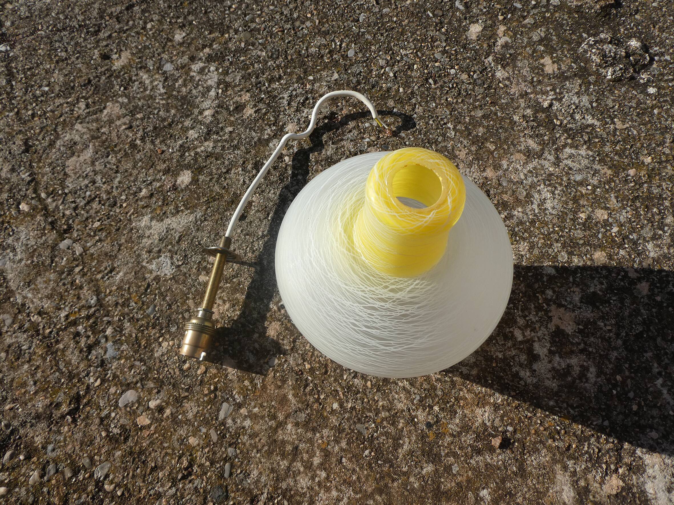 white and yellow vintage textured glass pendant lamp 50s