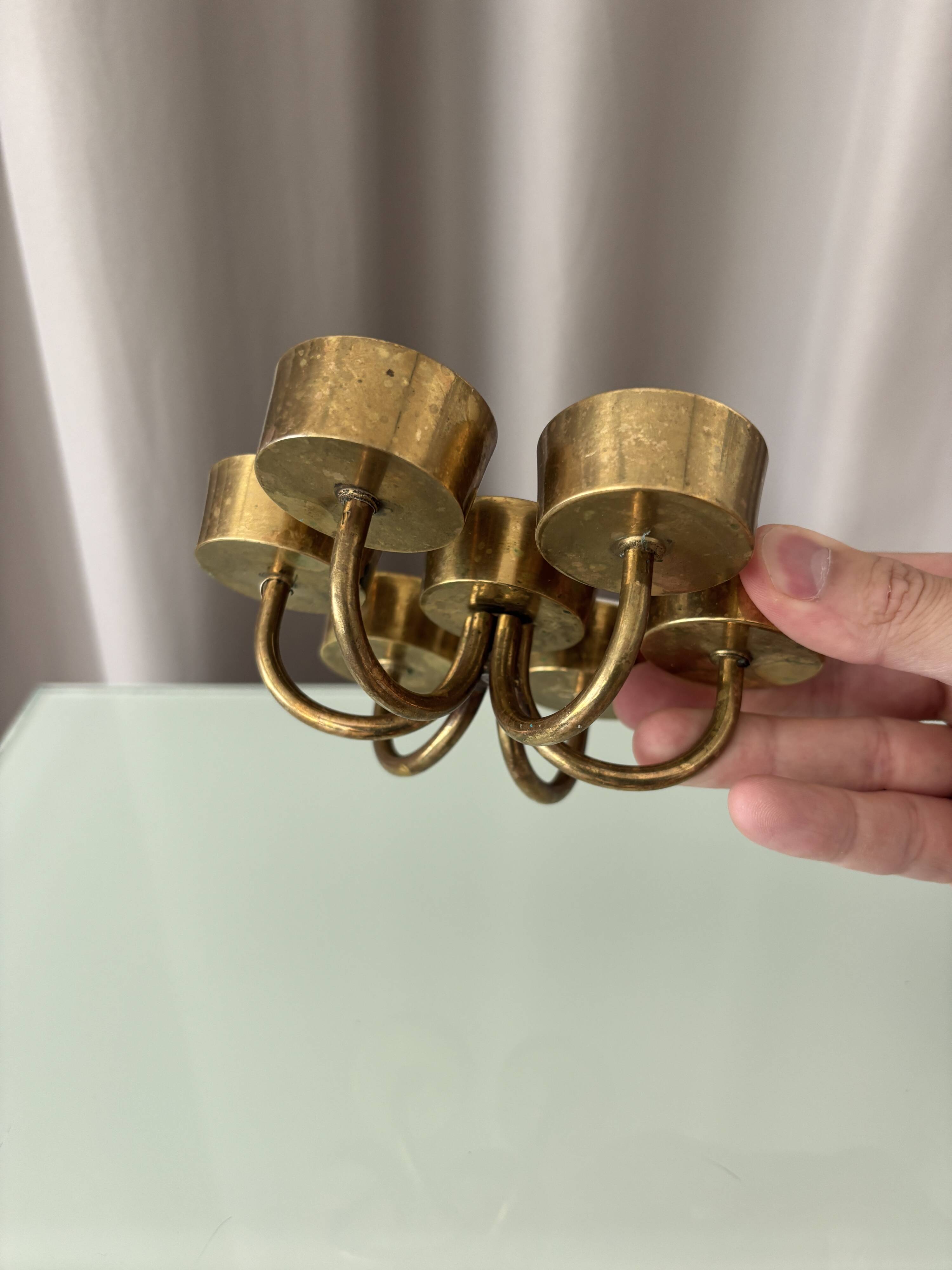 Vintage Solid Brass Seven-Light Candle Holder, Scandinavian Modern, 1970s