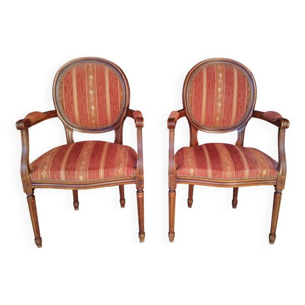Set de 2 fauteuils médaillon Louis XVI