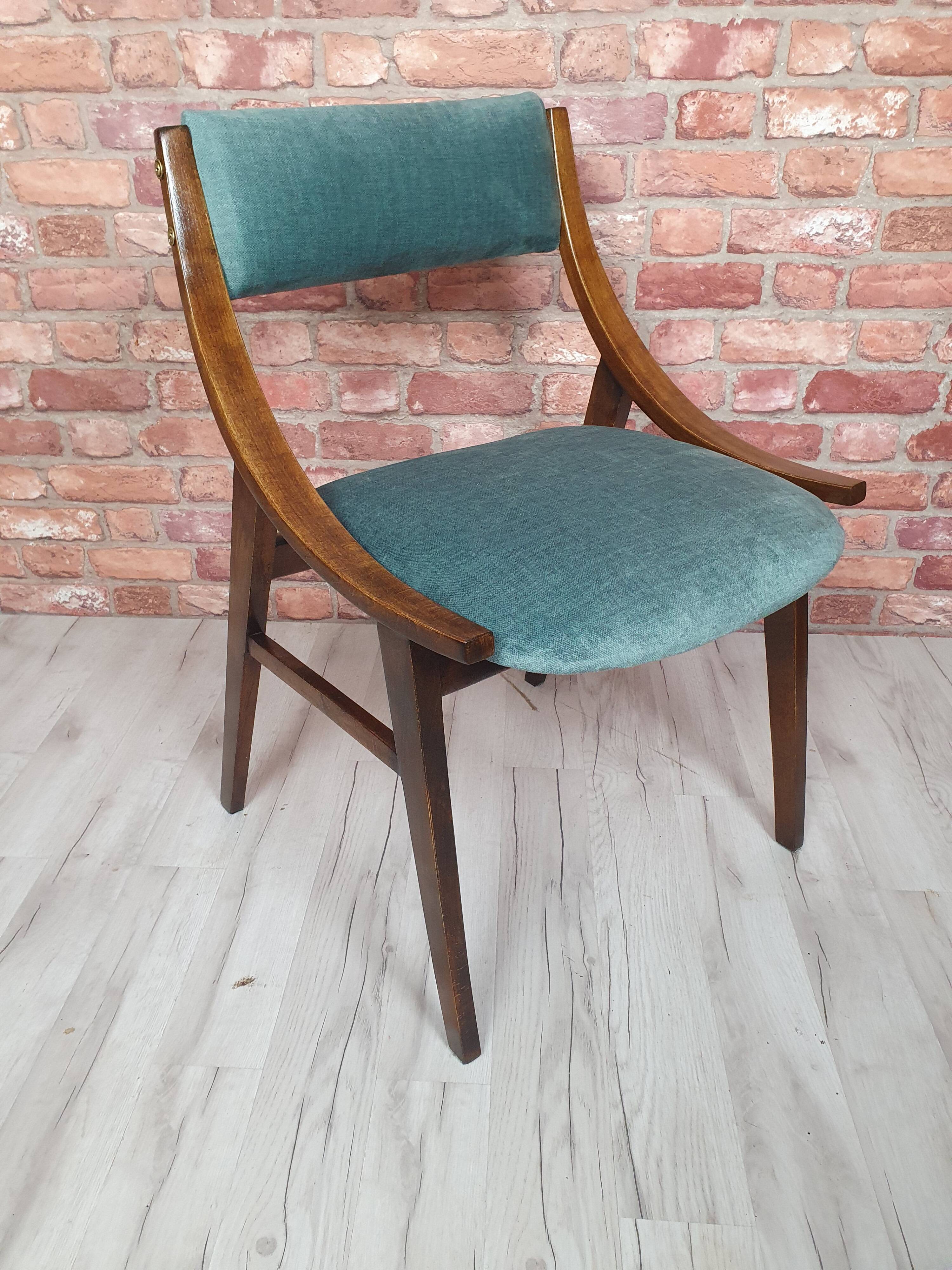 Renovated GFM 57 chair, Skoczek, designed by J. Kędziorek, navy blue