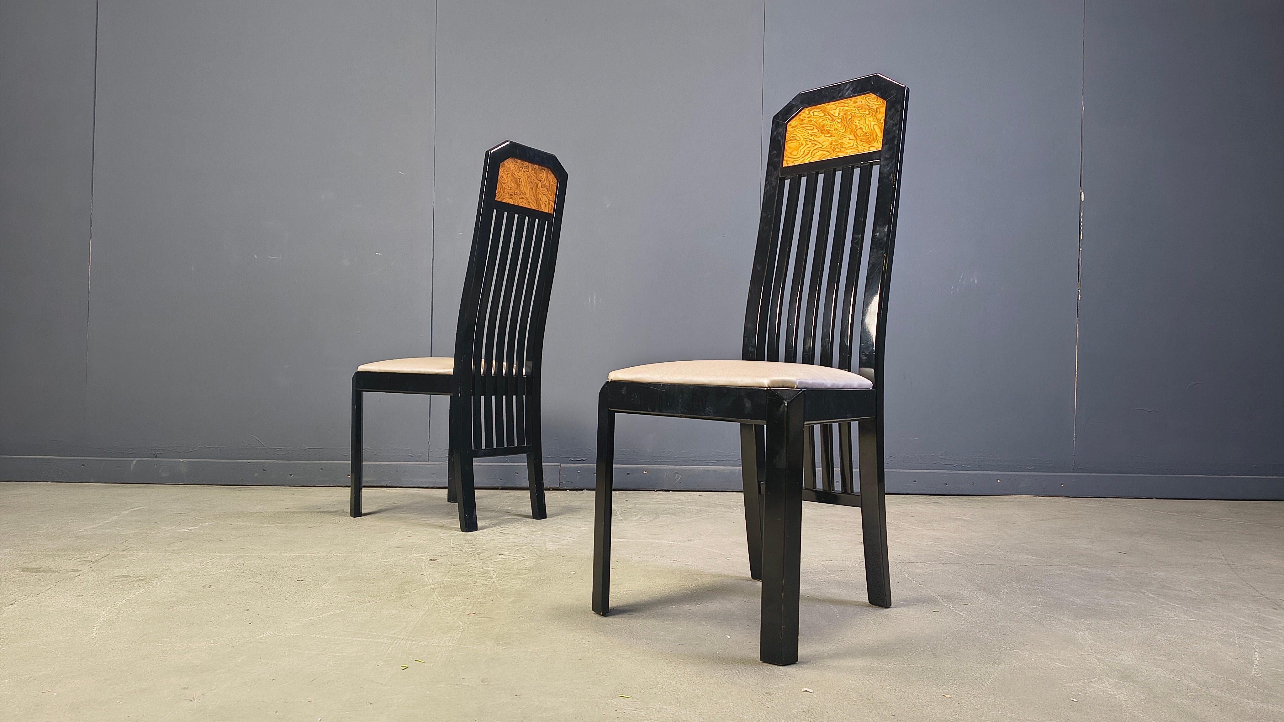 Chaises de salle à manger vintage en bois de noyer et laque, années 1980