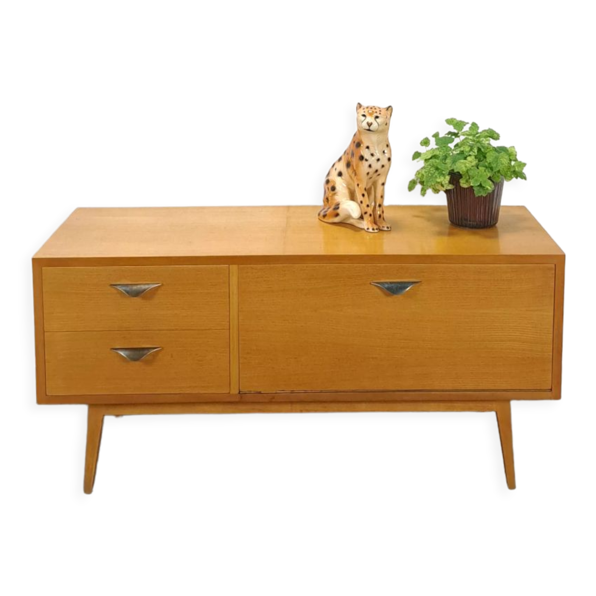 TV cabinet veneer vintage with drawers and brass