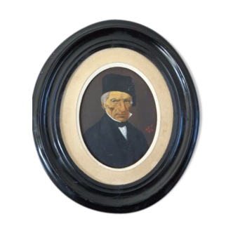 Portrait homme notable cadre ovale signé 1865
