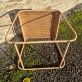 Wicker rattan side table or sofa end table from the 70s/80s