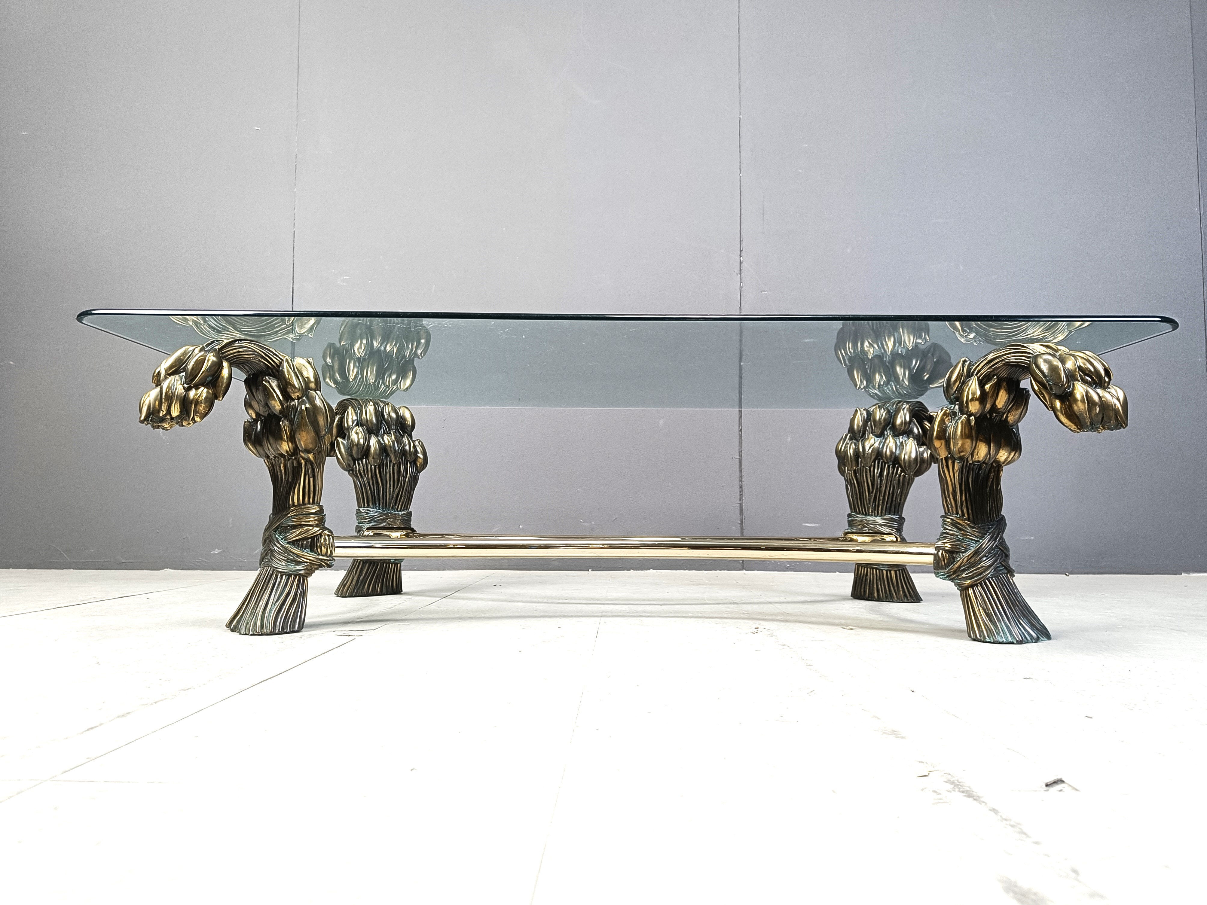 Vintage brass flower coffee table, 1970s