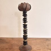 Lotus Pearl Candle Holder Vintage Brutalist Ethnic Metal