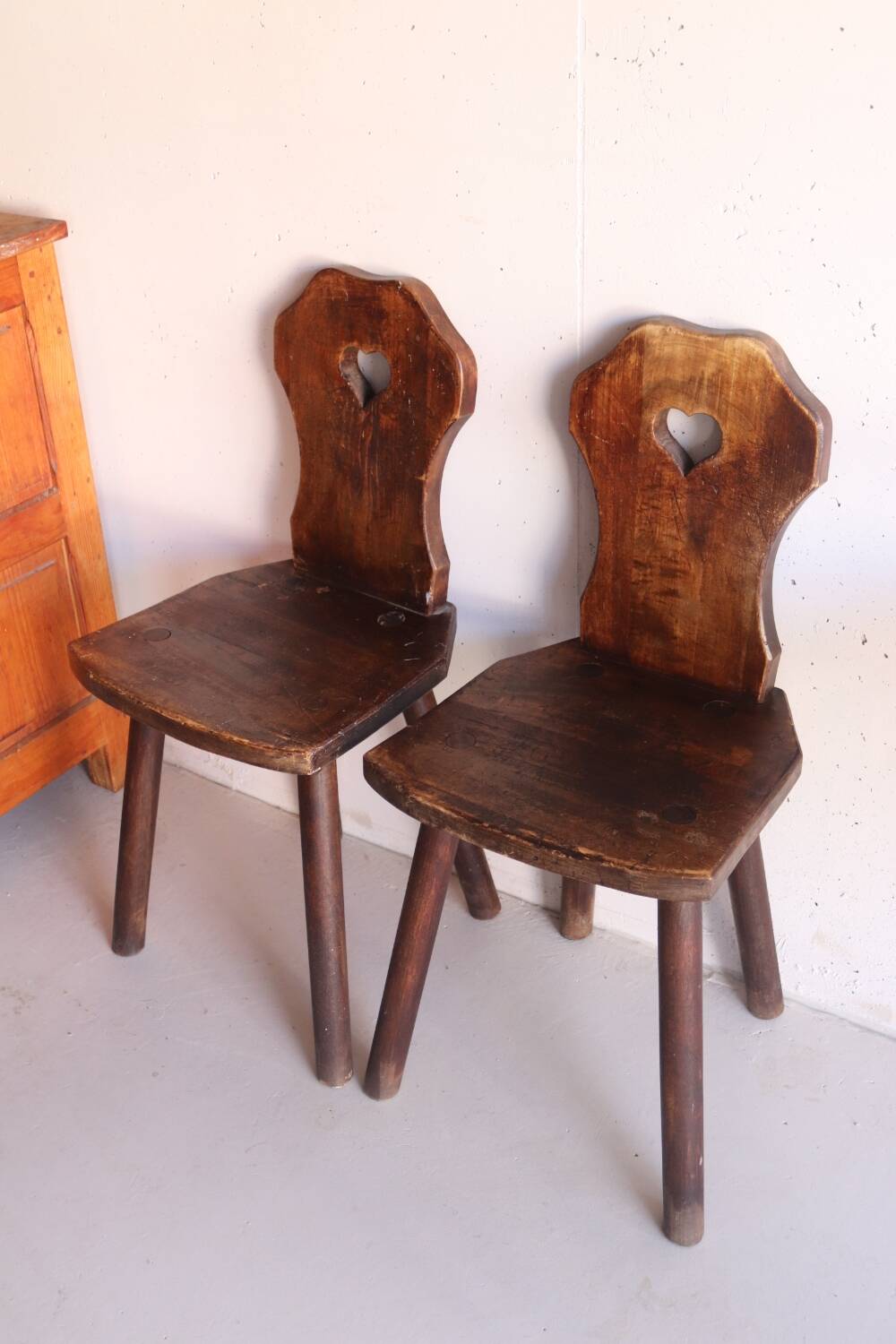 Pair of antique Alsatian wooden chairs