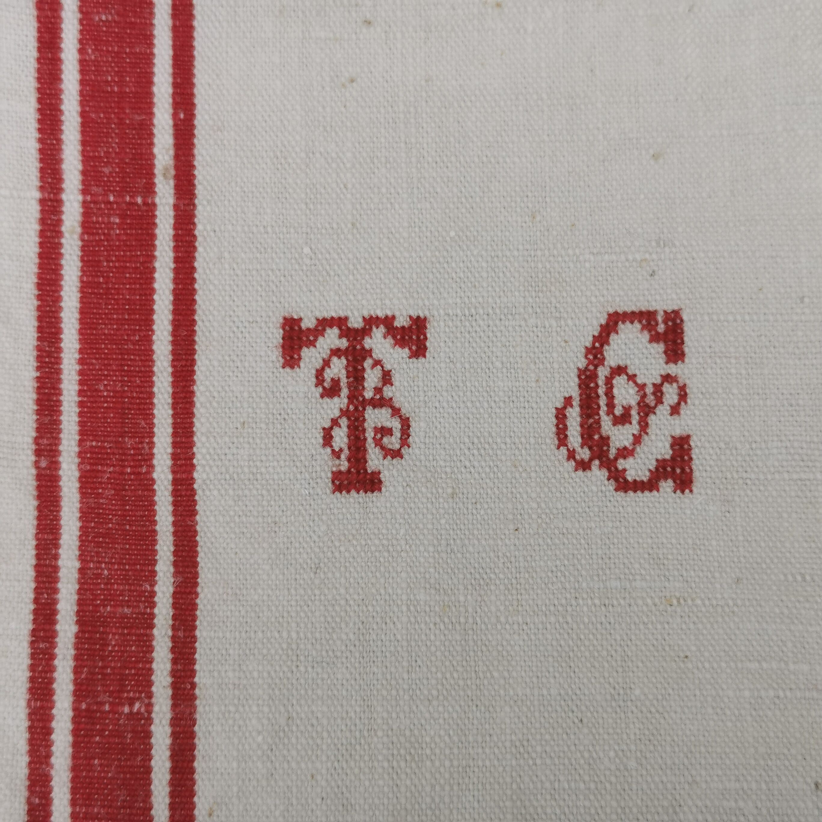 5 old monogrammed tea towels