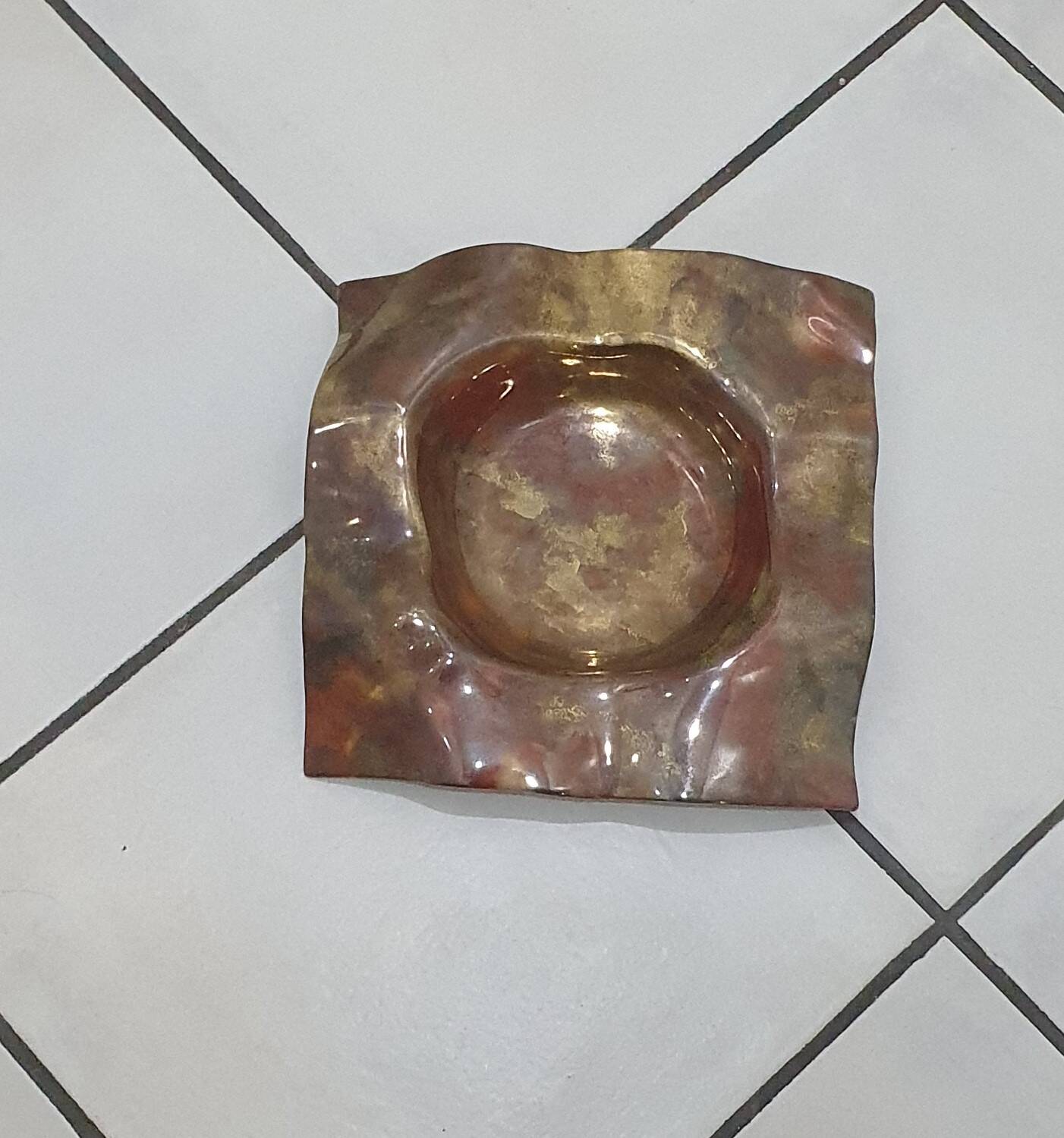 Asymmetrical square ceramic trinket dish