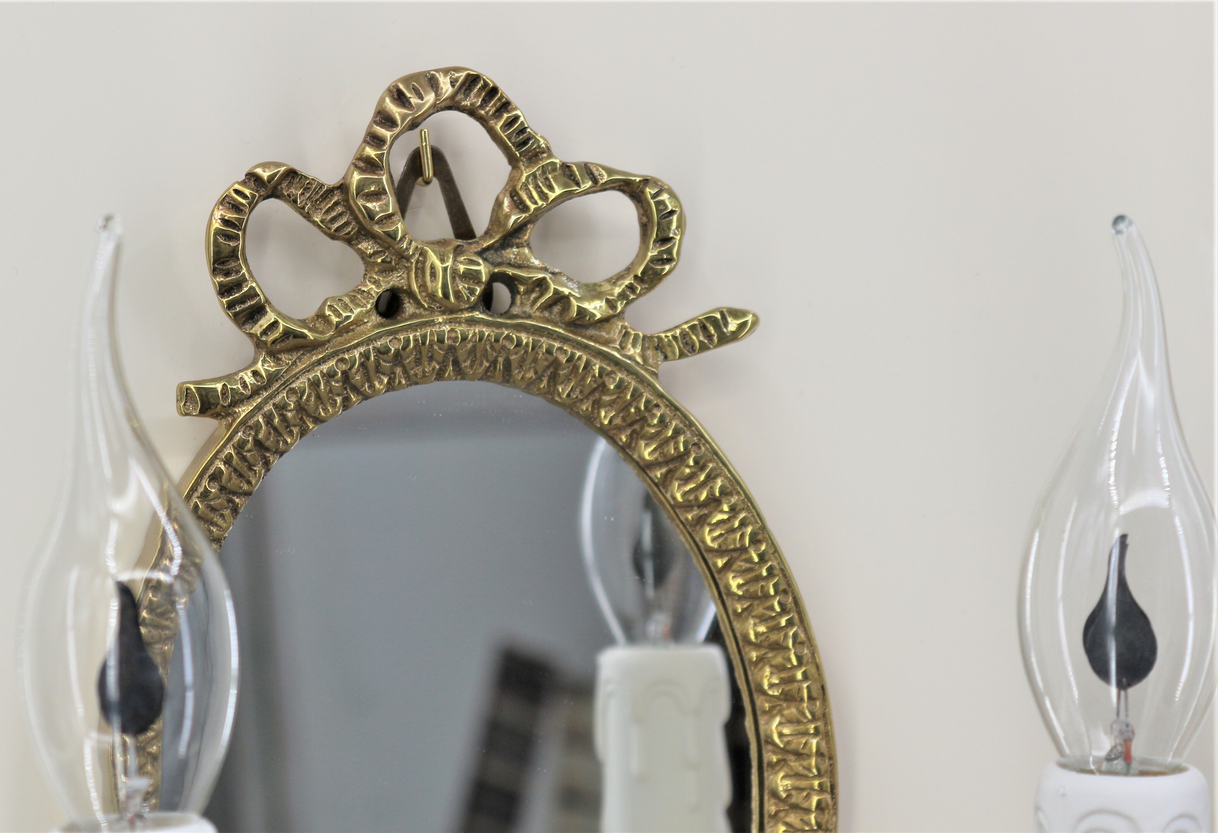 Pair Applique Mirror in Gilded Bronze Style Louis XVI