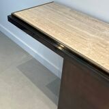 Console patine canon de fusil à plateau de travertin. Travail français. Vers 1970