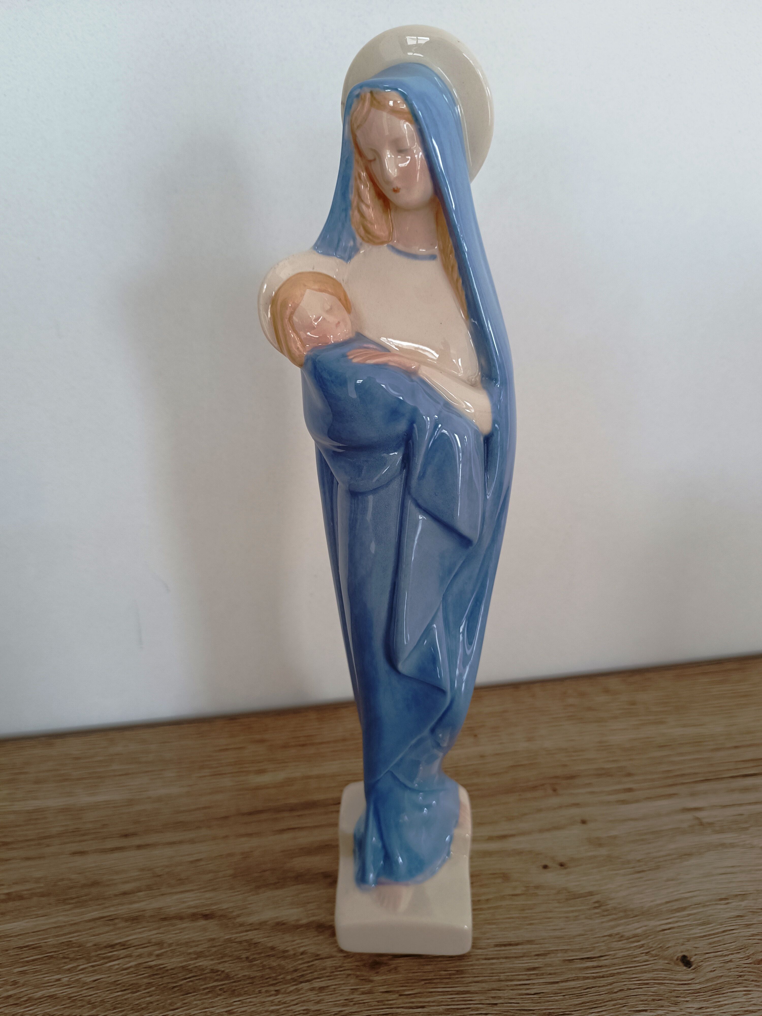 Virgin statue Faience Desvres Fourmaintraux H 28 cm