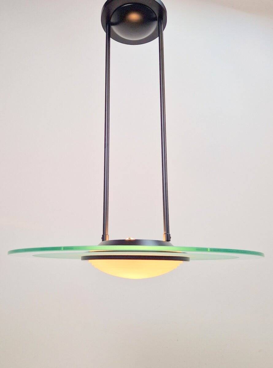 Vintage Italian Glass Disc UFO Pendant Lamp, 1980s