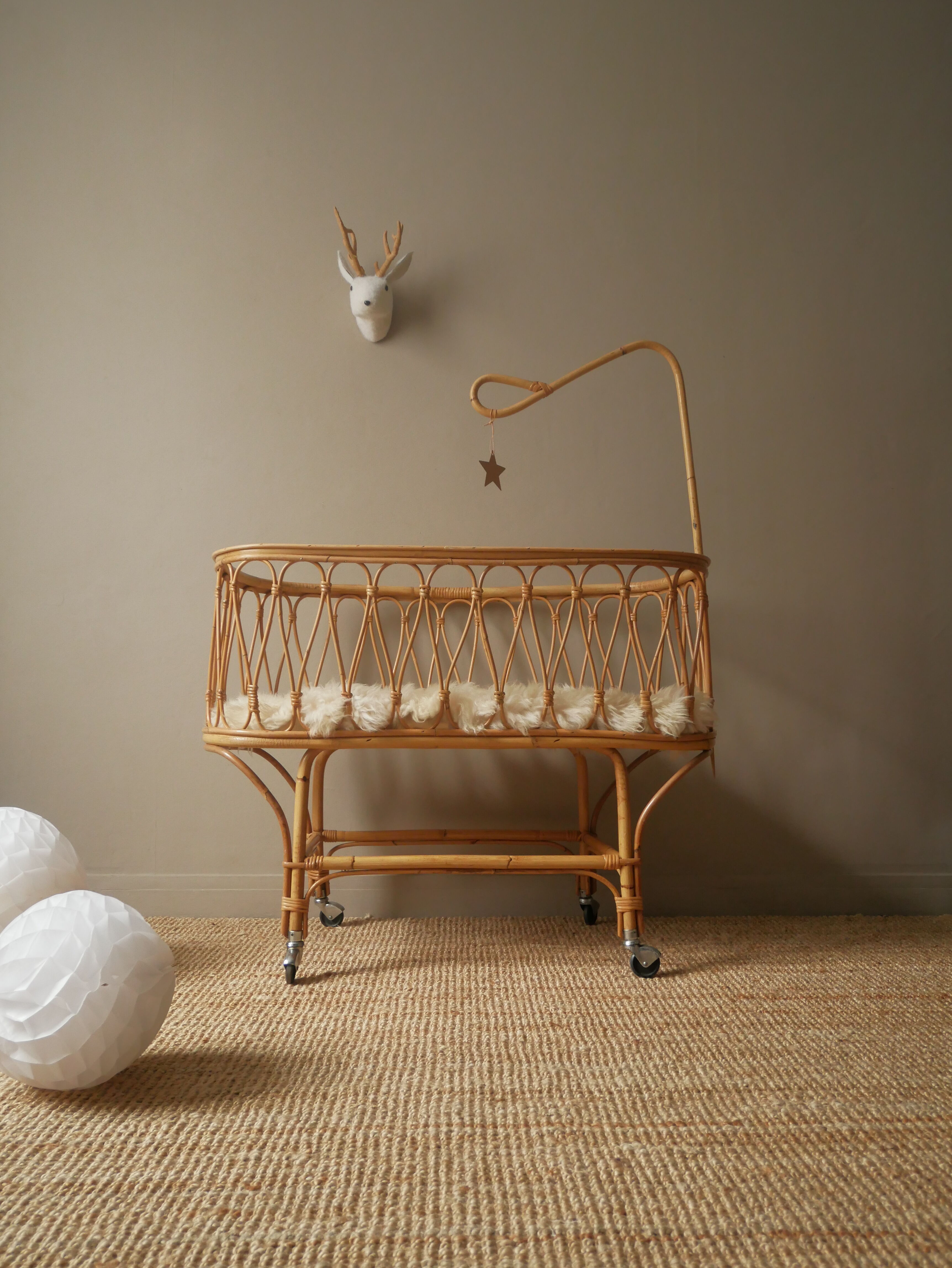 Vintage rattan crib Scandinavian decoration
