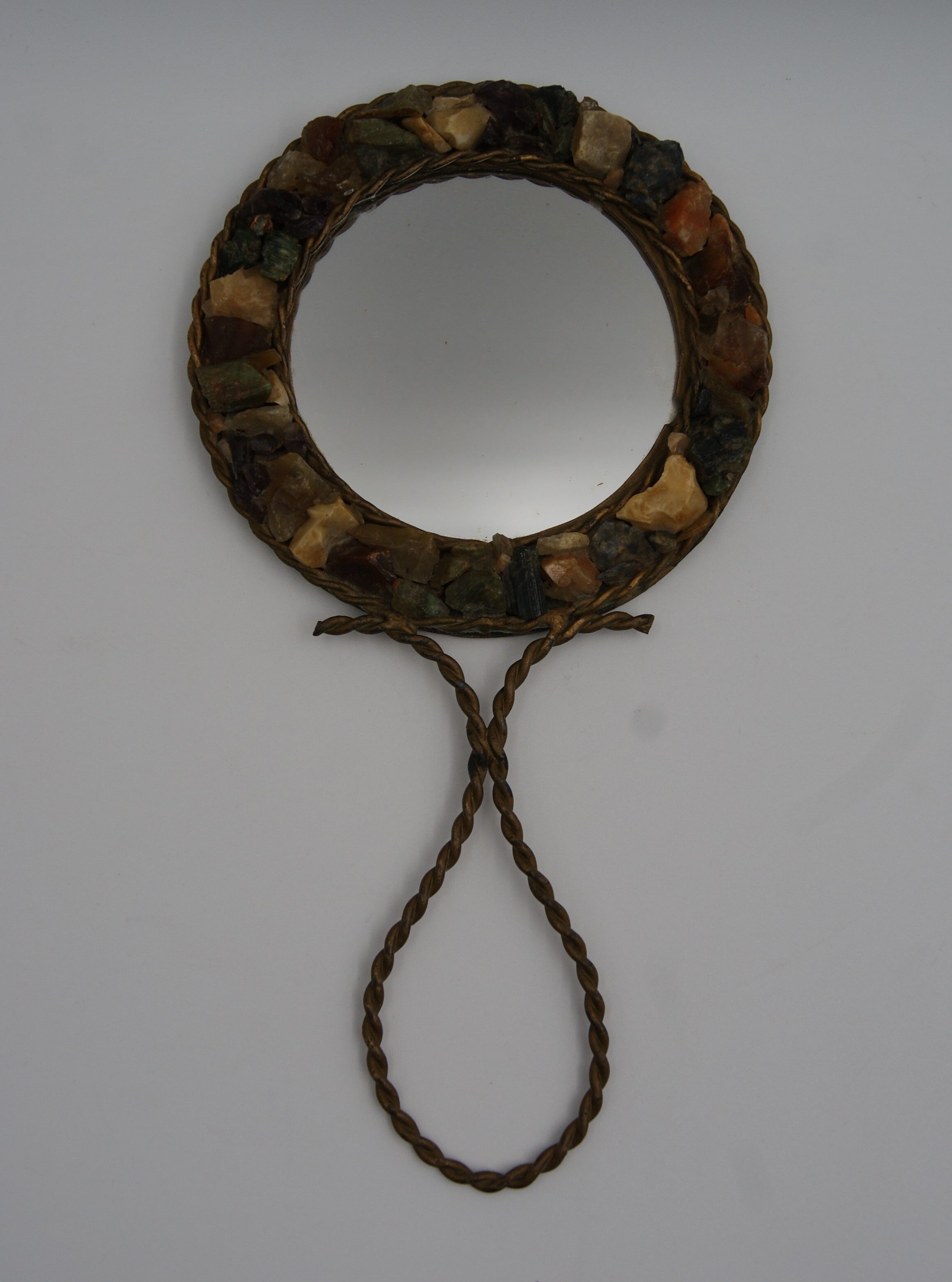 Vintage stone brass hand mirror