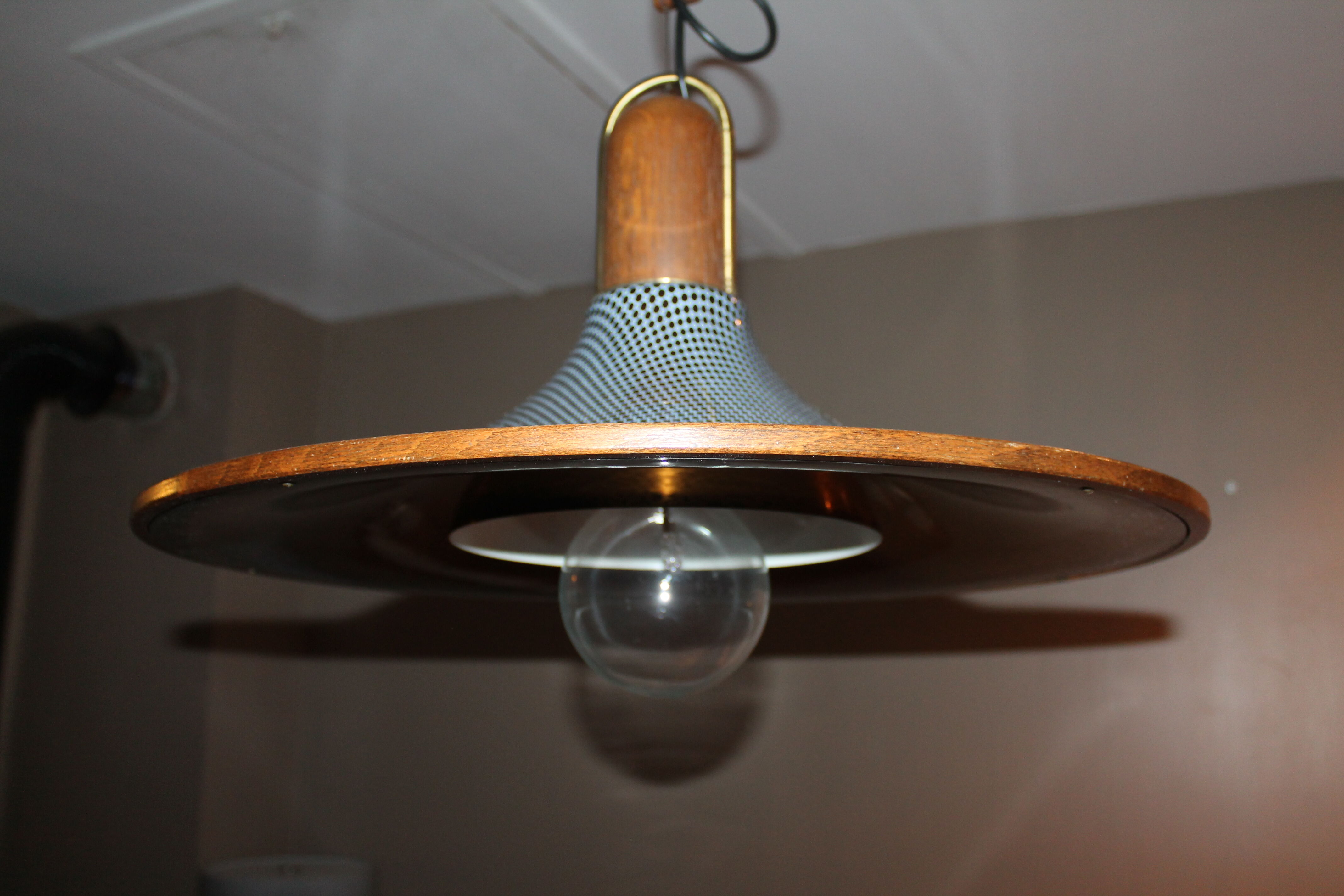 Temde Leuchten, 50's/60's and teak and brass hanging lamp