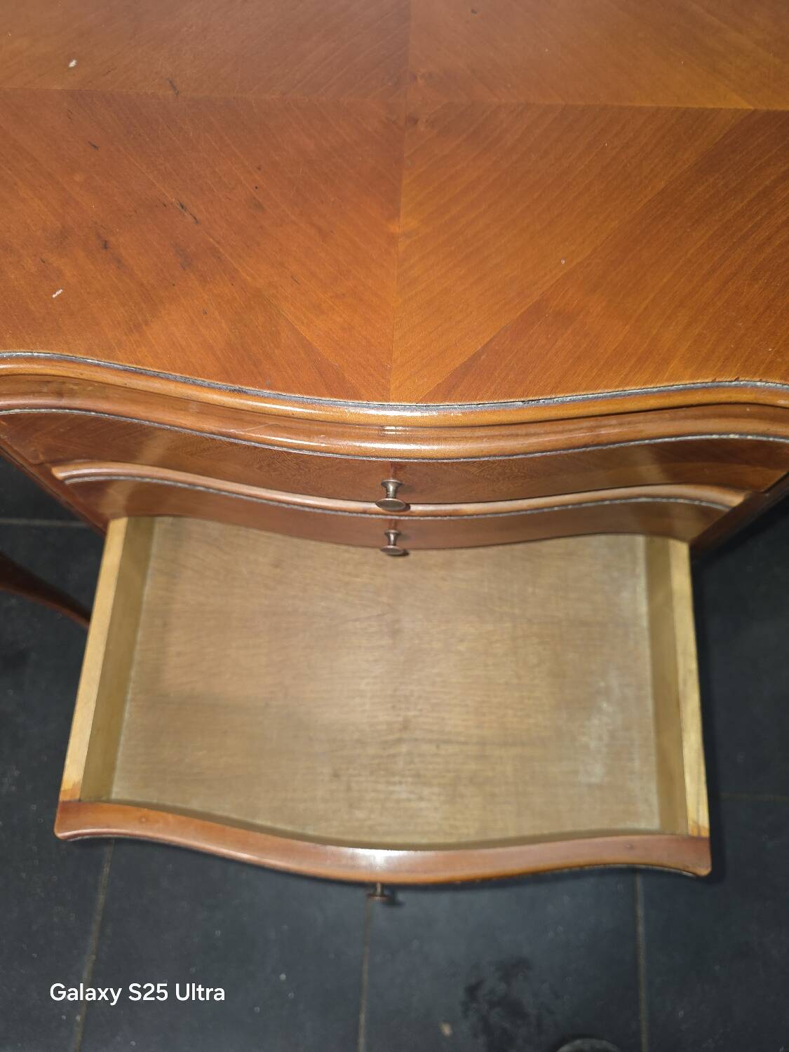 Pair of Louis XV style bedside tables in cherry wood marquetry.