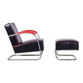 Ensemble de fauteuil lounge Bauhaus avec repose-pieds attribué à Mücke-Melder, ancienne Tchécoslovaquie, années 1930.