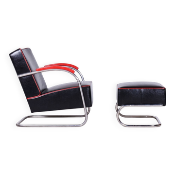 Set of Bauhaus Lounge Chair with Footstool attributed to Mücke-Melder, Former Czechoslovakia, 1930s