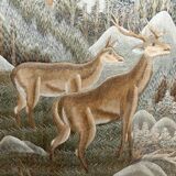 Important Indochinese silk embroidered hanging, Deer in the forest, circa 1940