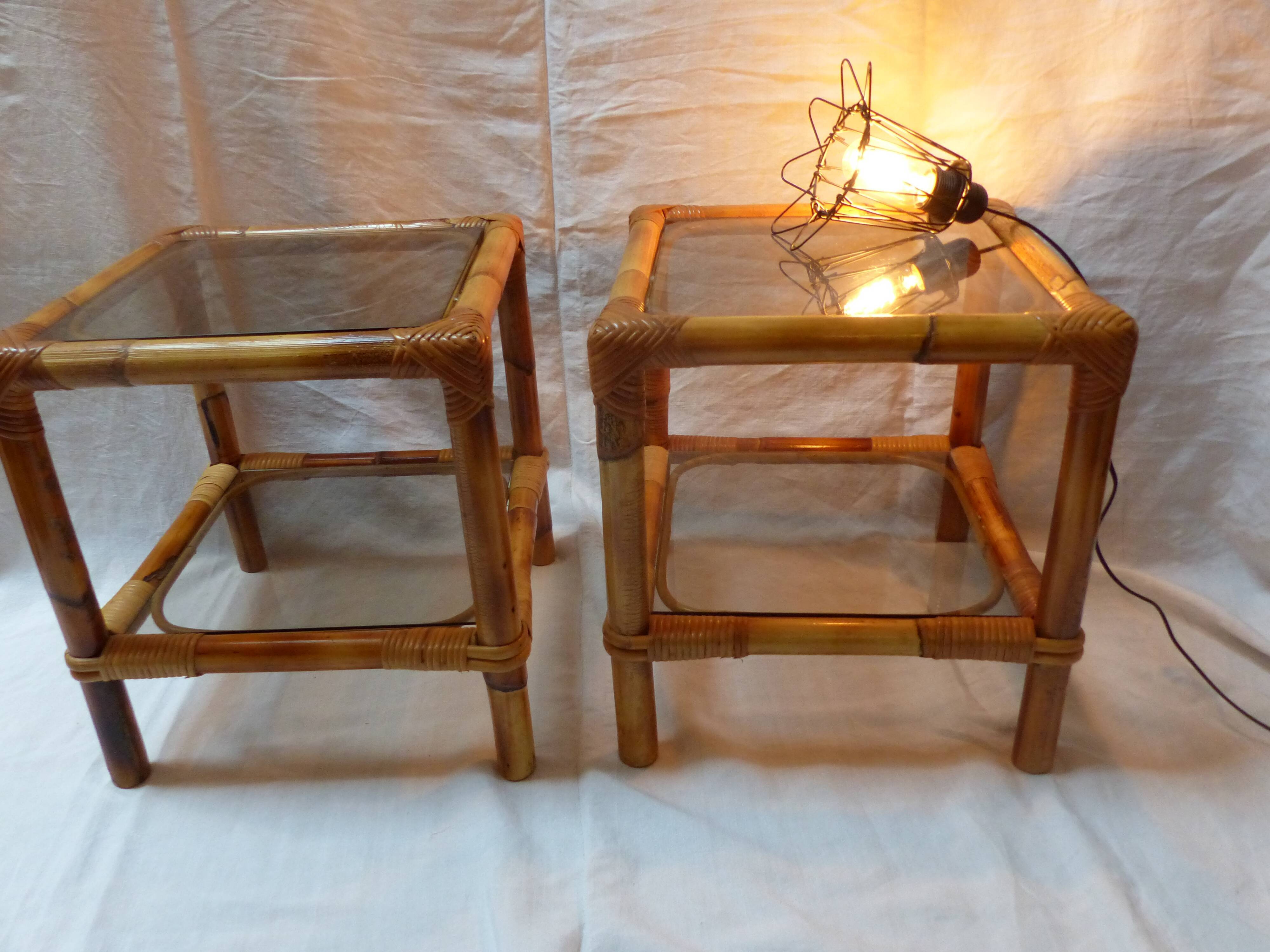 Pair of nightstands in rattan