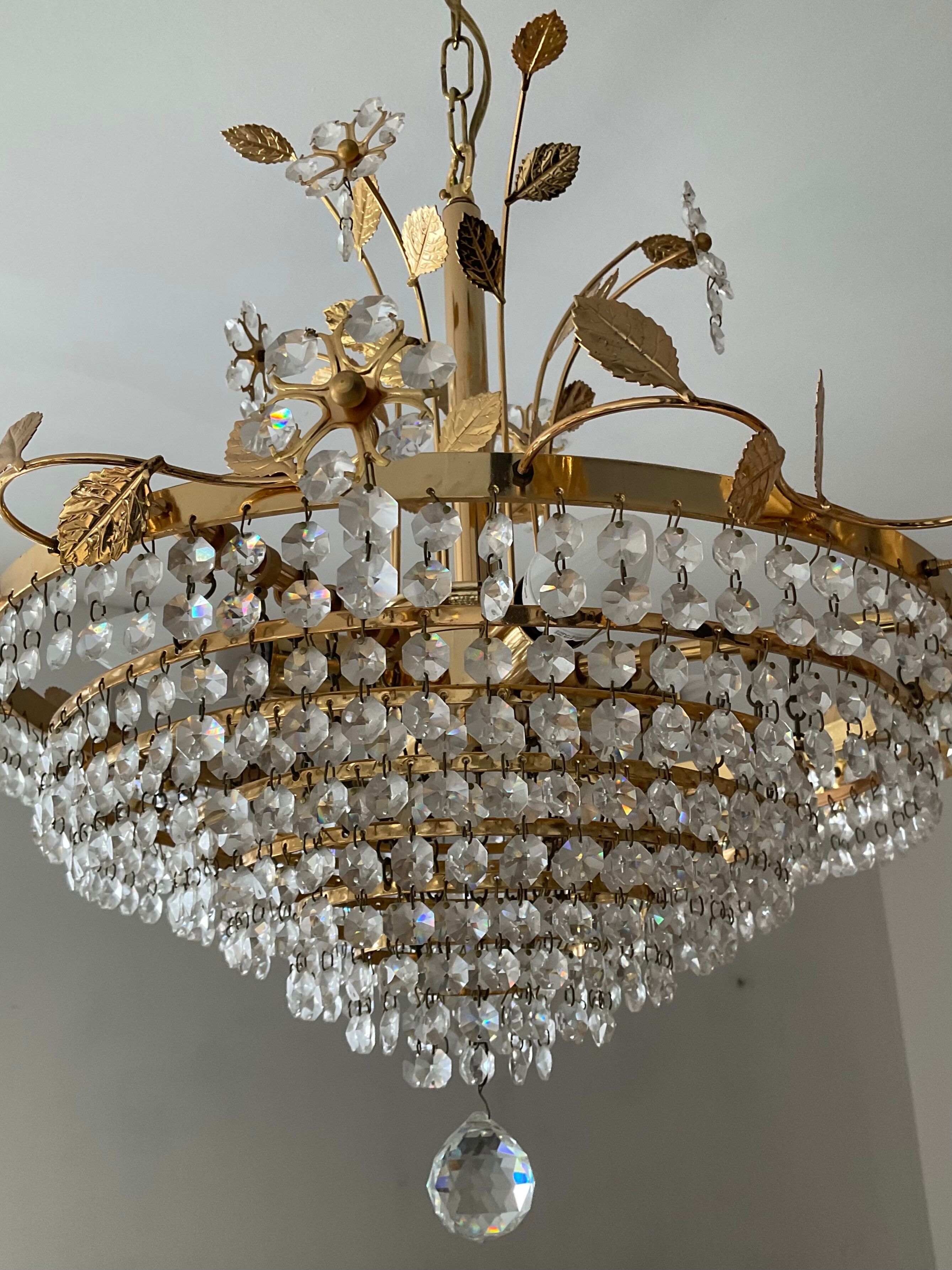 Crystal grapevine waterfall chandelier from the 70s