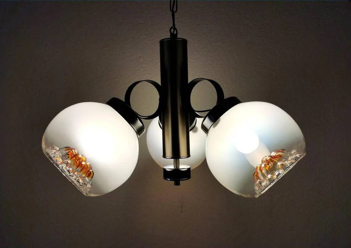 Vintage Mazzega Murano Glass Chandelier: Mid-Century Italian Pendant Light