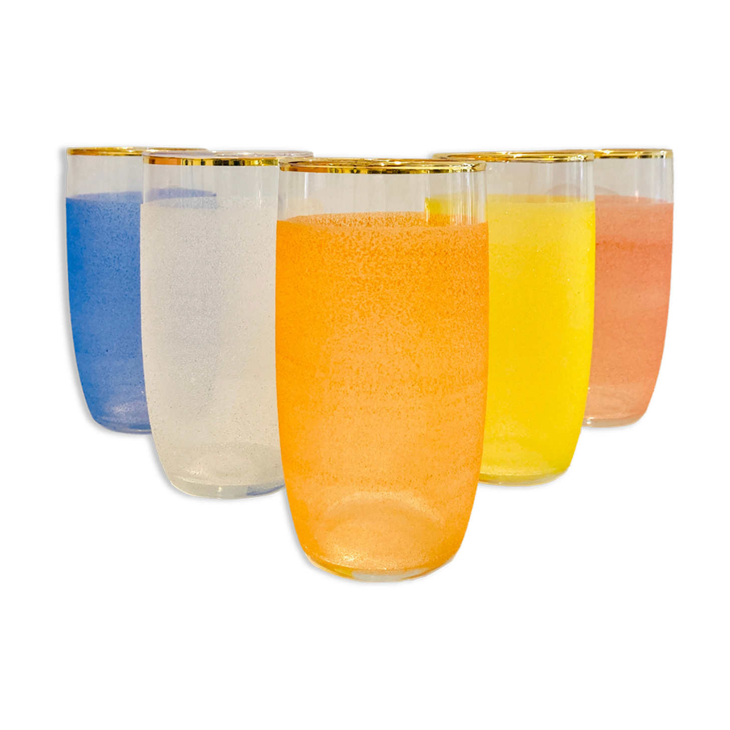X5 multicolor granite glasses from the 50s/retro/kitchen/vintage