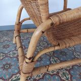 Rattan and bamboo armchair, 70s