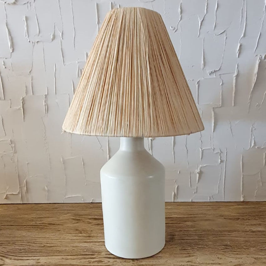 Tadelekt lamp with raffia lampshade