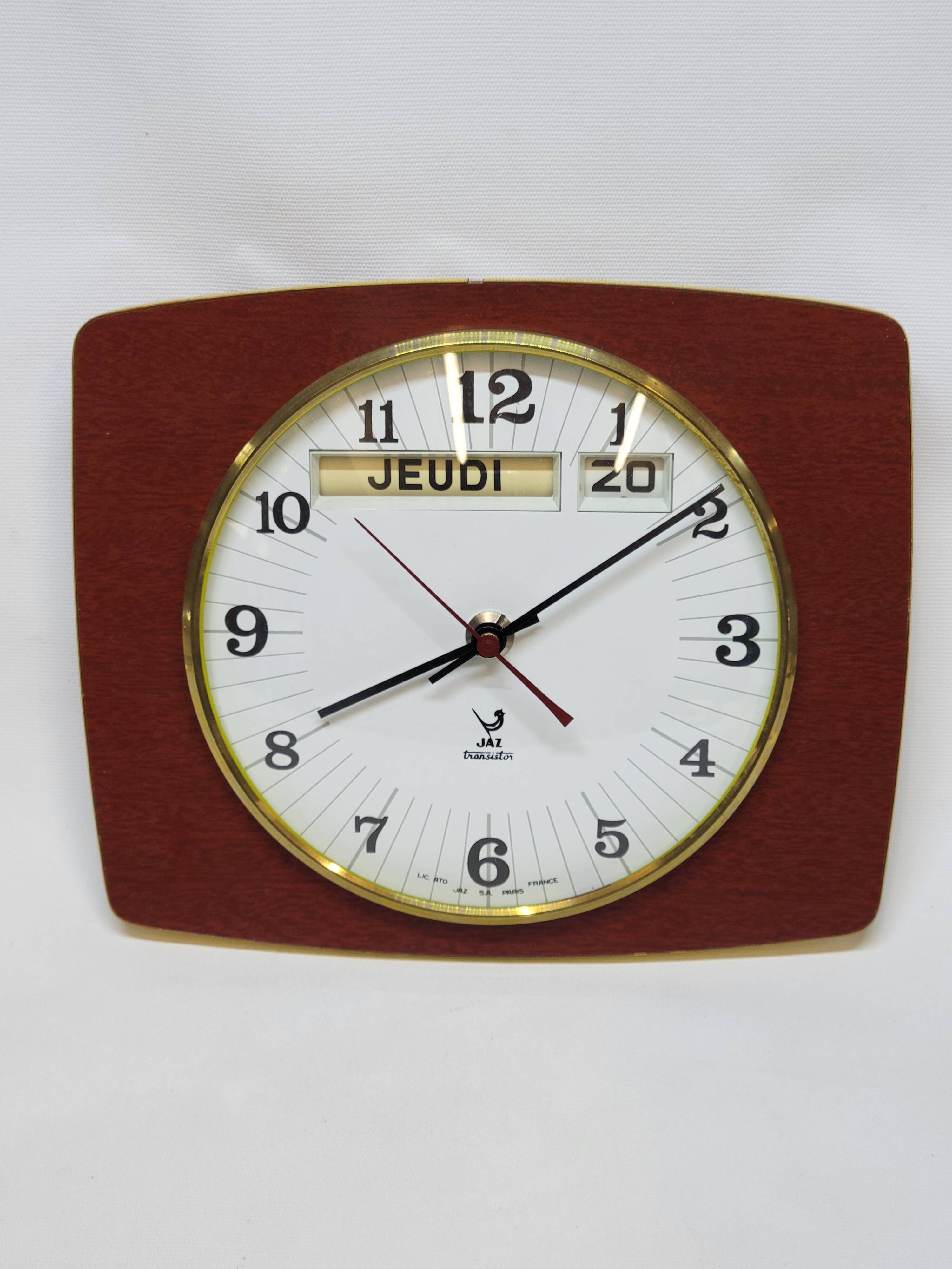 Vintage Jaz Transistor Wall Clock with Day and Date Calendar Formica