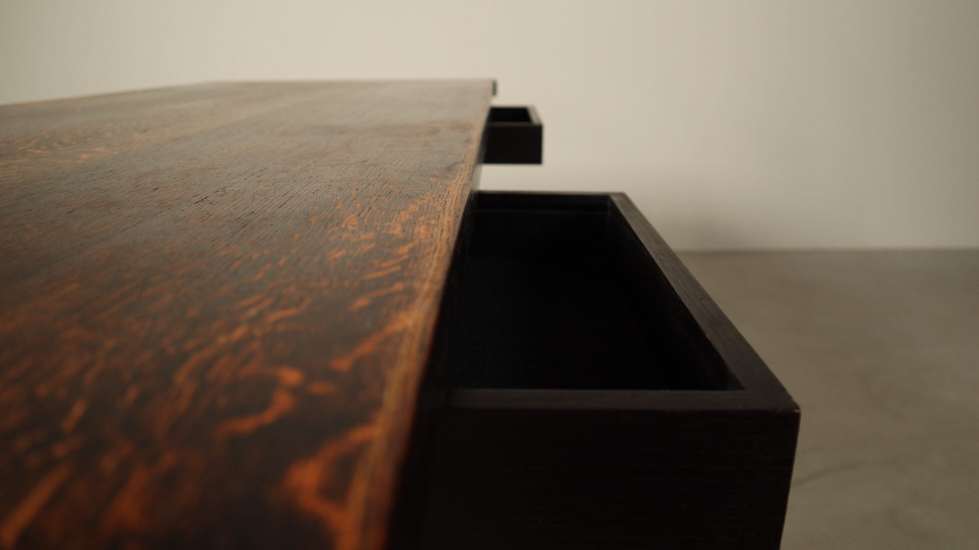 Jean Batenburg dark stained oak dining table for MI, Belgium, circa 1969