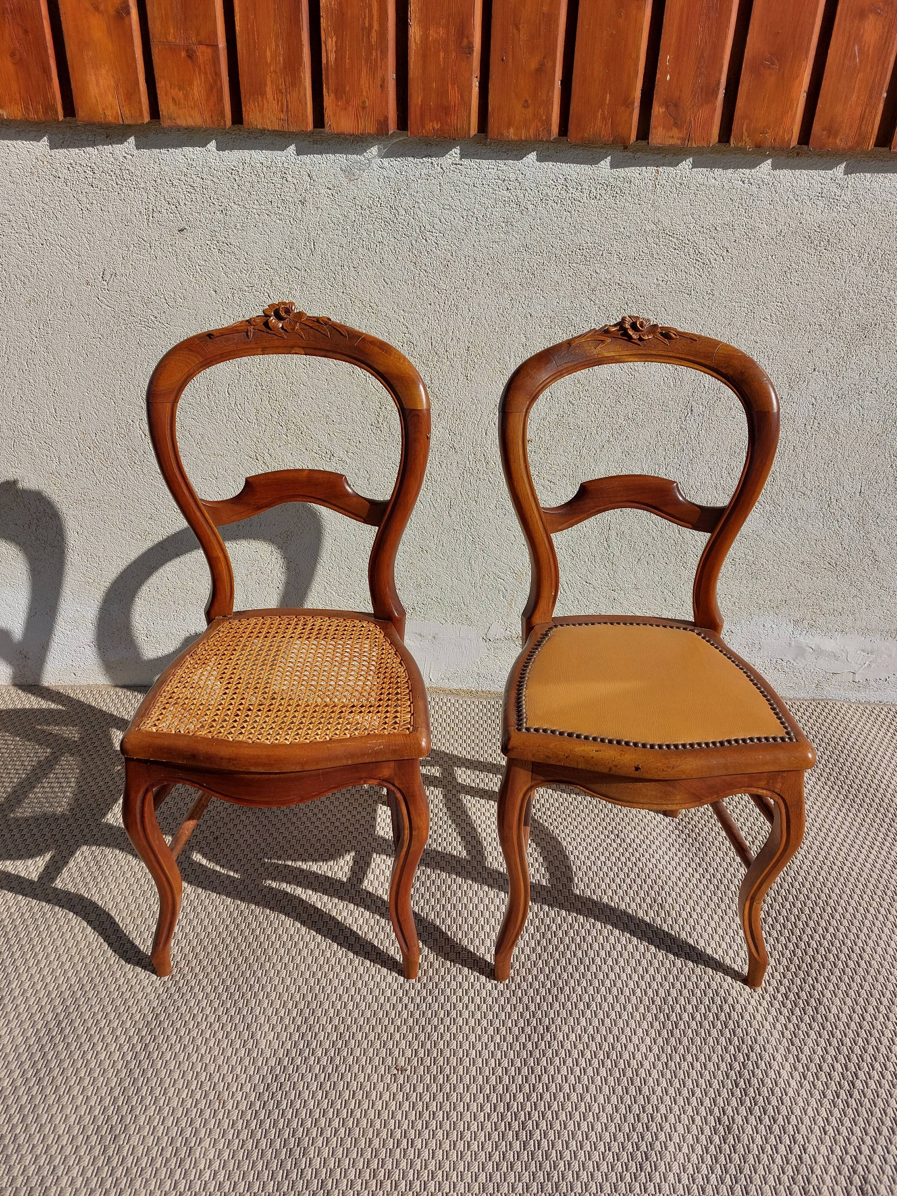 pair of Art Nouveau chairs, cane and faux leather