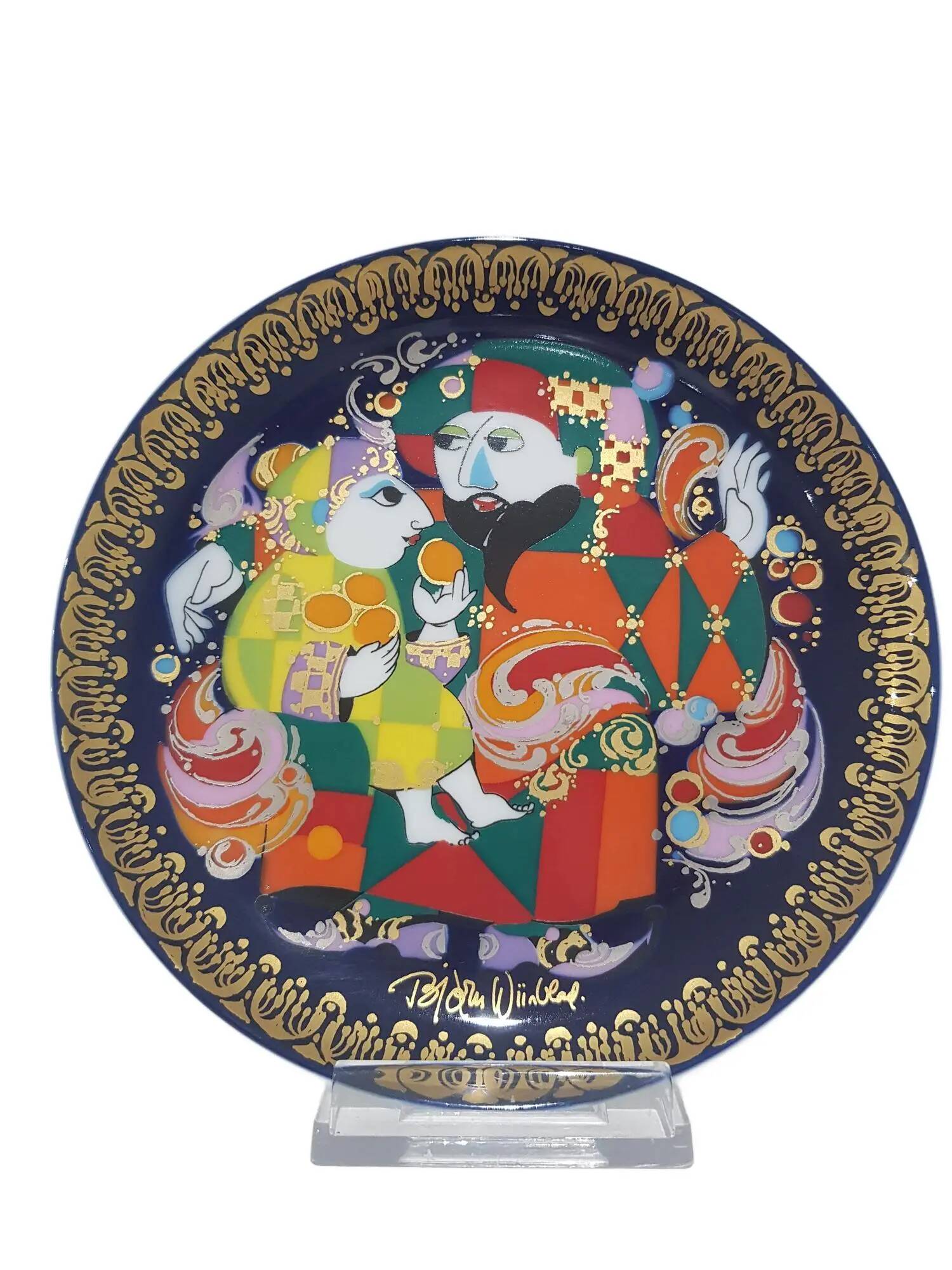 Aladdin plate, blue porcelain, by B. Wiinblad, Germany, 1980s