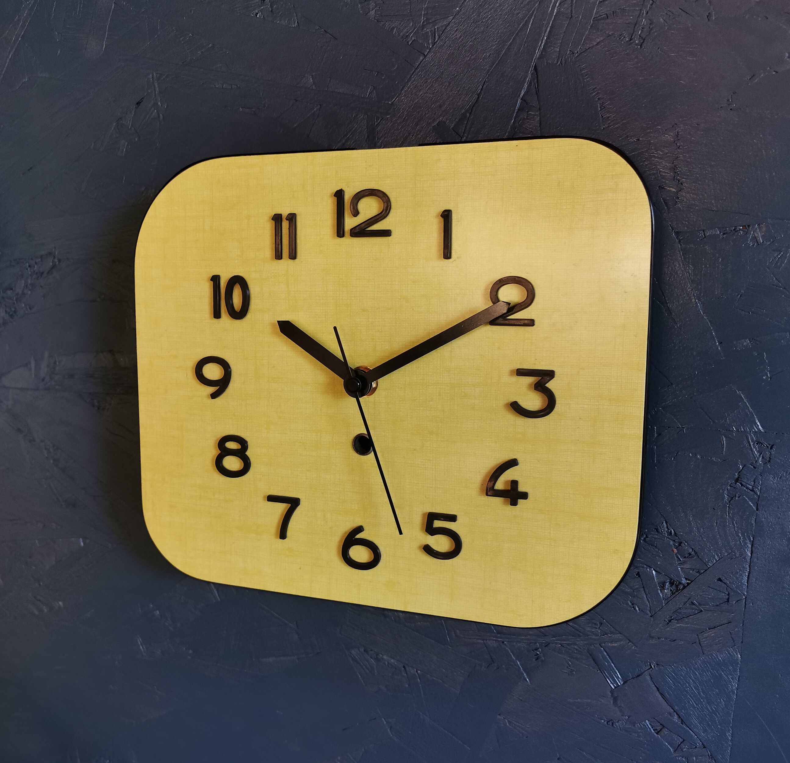Vintage clock formica rectangular silent wall clock "Sun yellow"