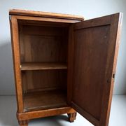Pair of Art Deco bedside tables from 1930 in carved wood and red marble