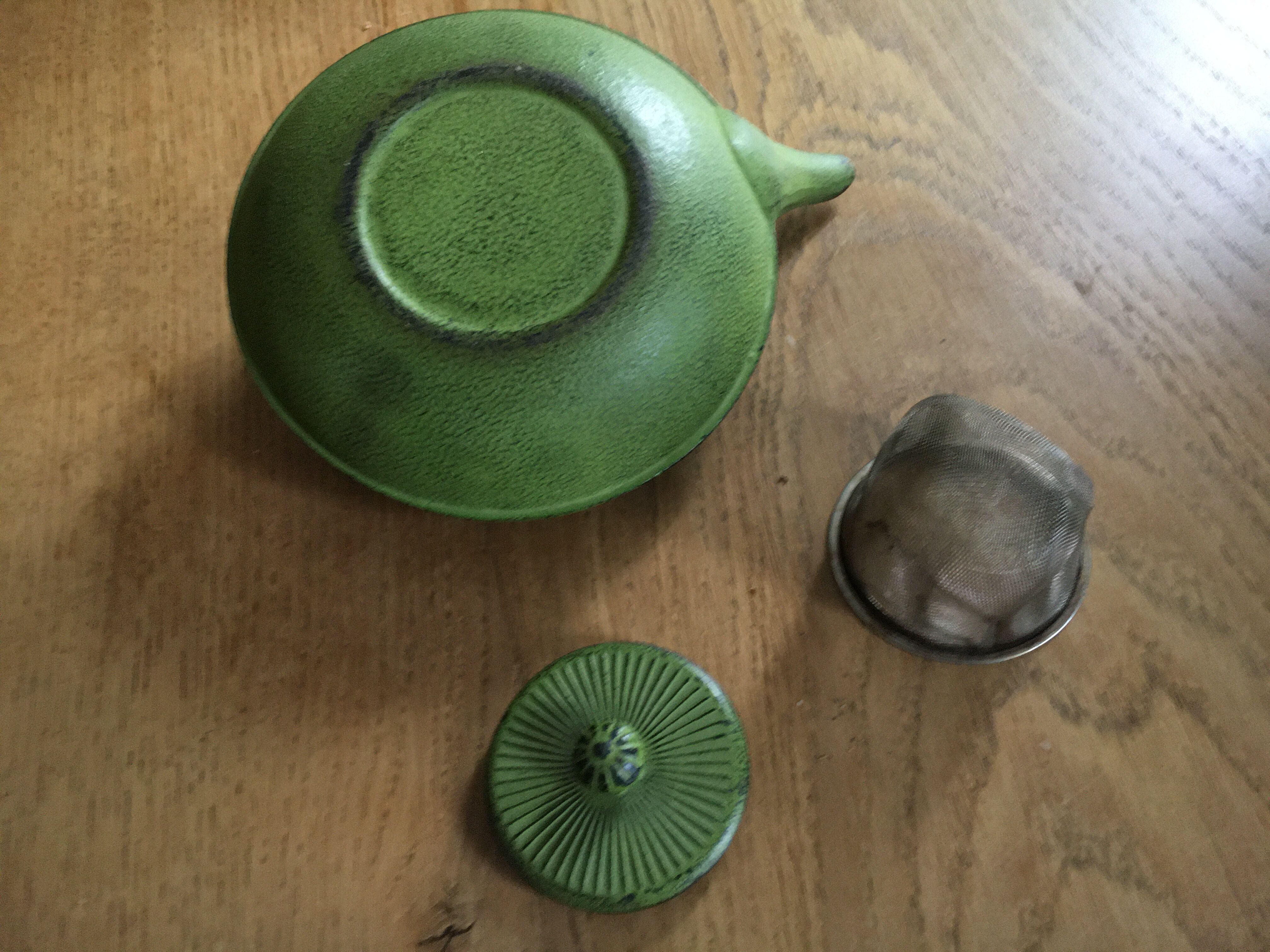 Green cast iron teapot