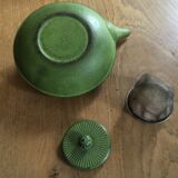 Green cast iron teapot