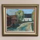 Original Mid Century Swedish Oil On Canvas – “Suburbia” By Erik Hult