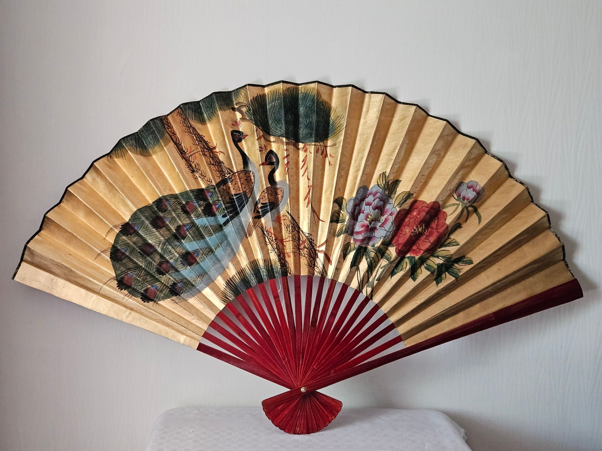 Large vintage hand-painted Japanese fan