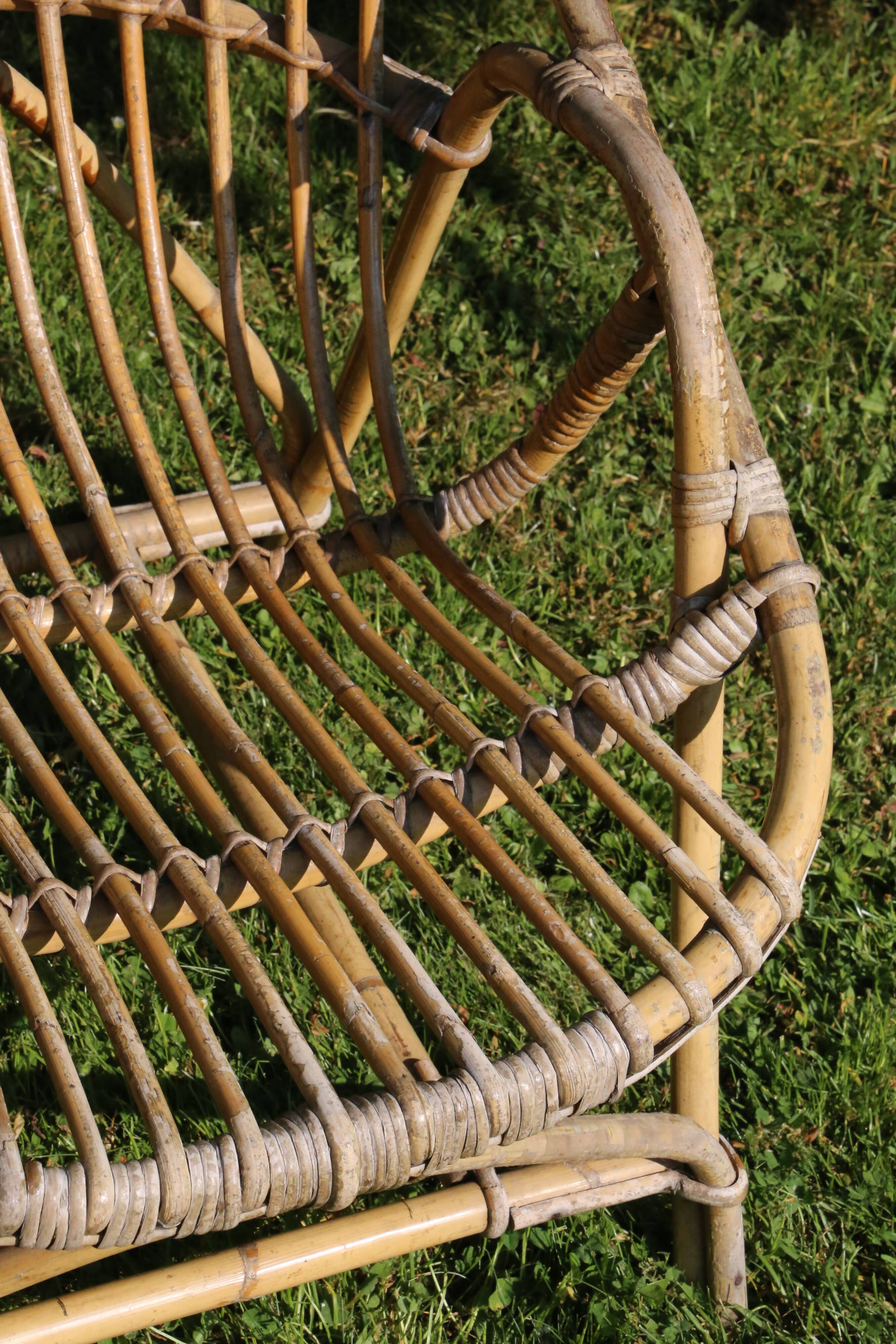 Pair of rattan basket armchairs, 60s