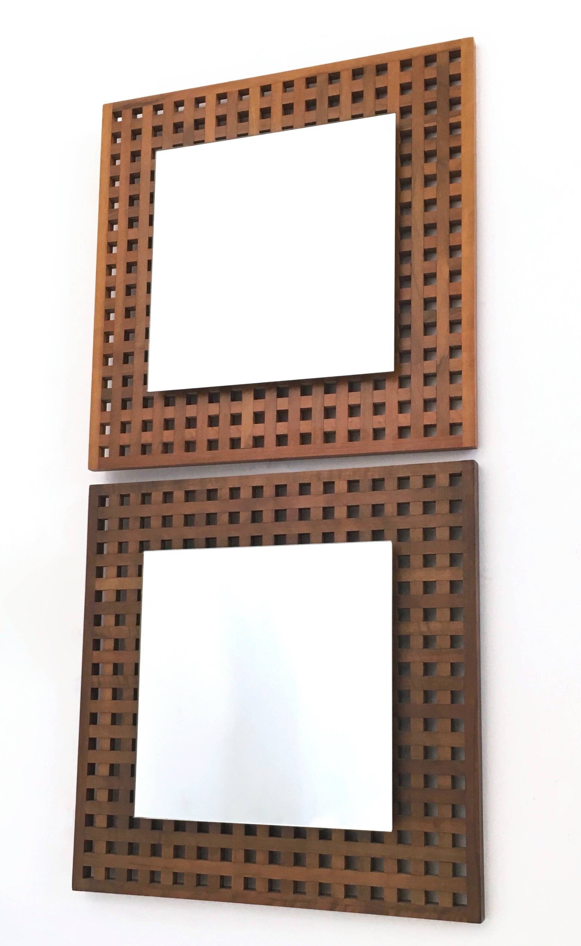 Pair of Square Walnut Mirrors Produced by Sant'Ambrogio e Deberti, Italy