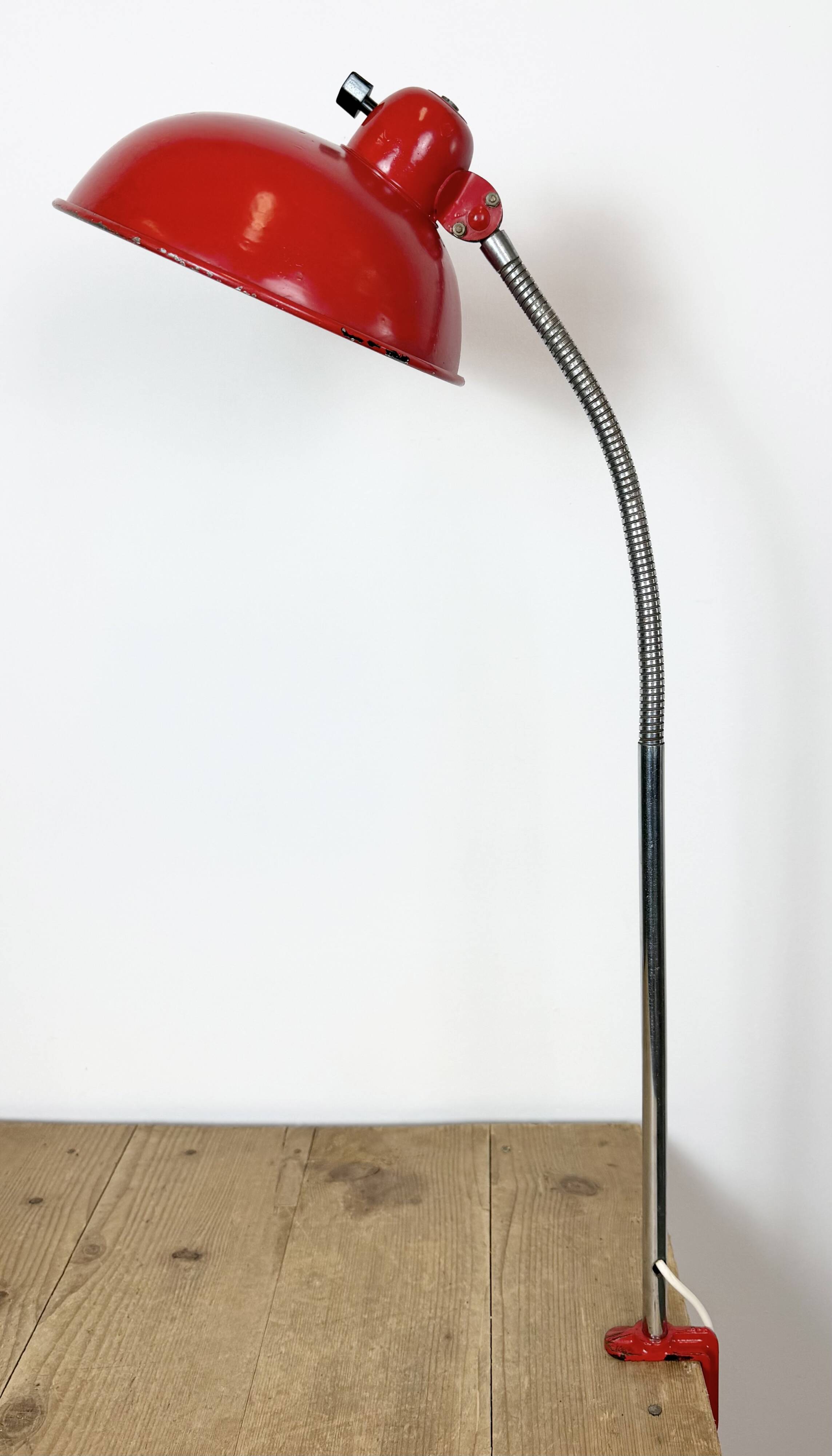 Large Red Industrial German Workshop Table Lamp from Helo Leuchten, 1950s