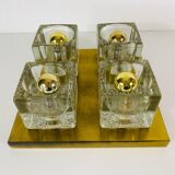 Brass and frosted glass cube wall lamp by Peill & Putzler 1970