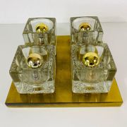 Applique à cube en laiton et verre givré de Peill & Putzler 1970