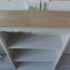 Small bookcase, 2 adjustable pearl gray patinated shelves, wooden top