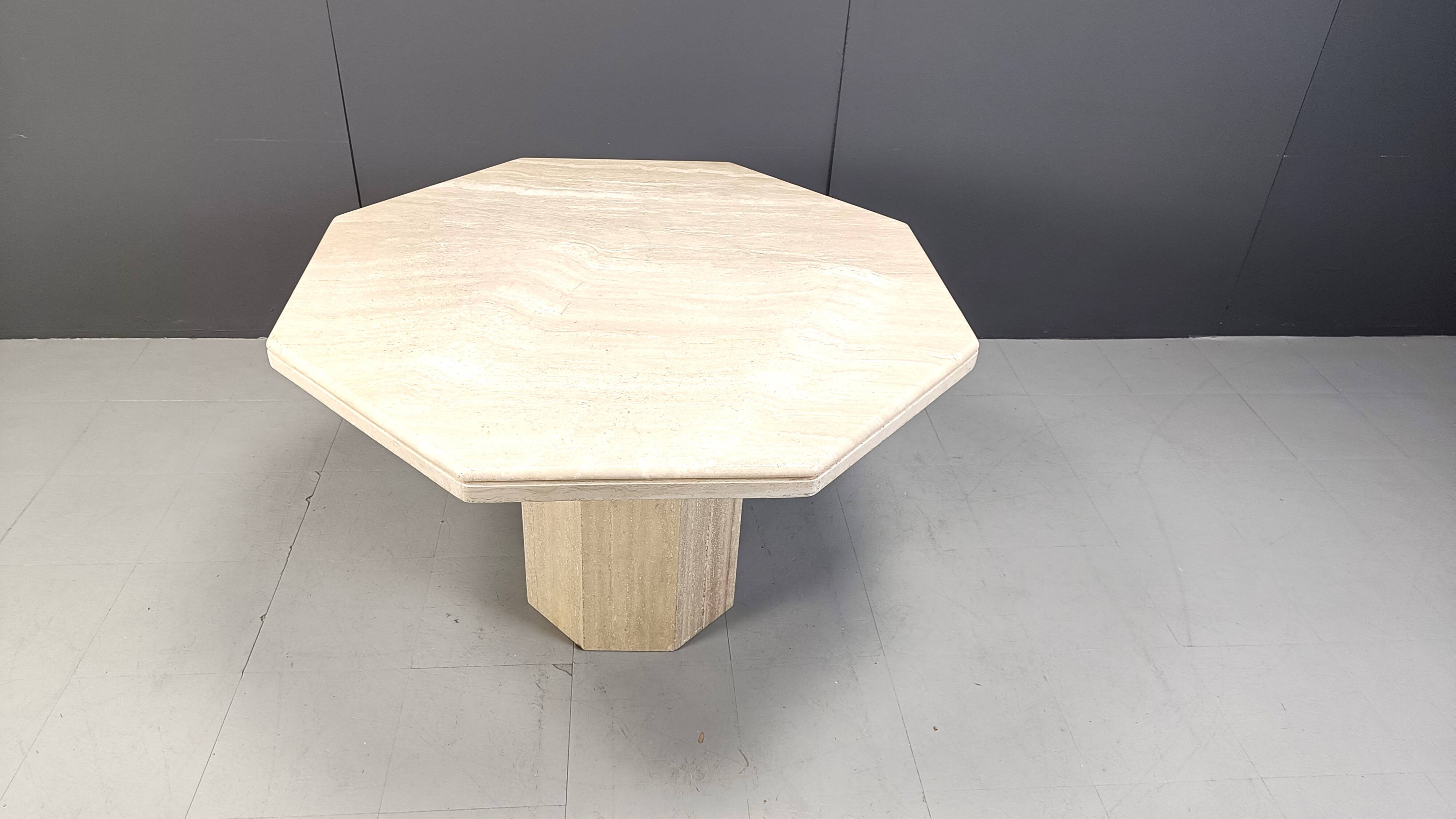 Octogonal italian travertine dining table 1970s