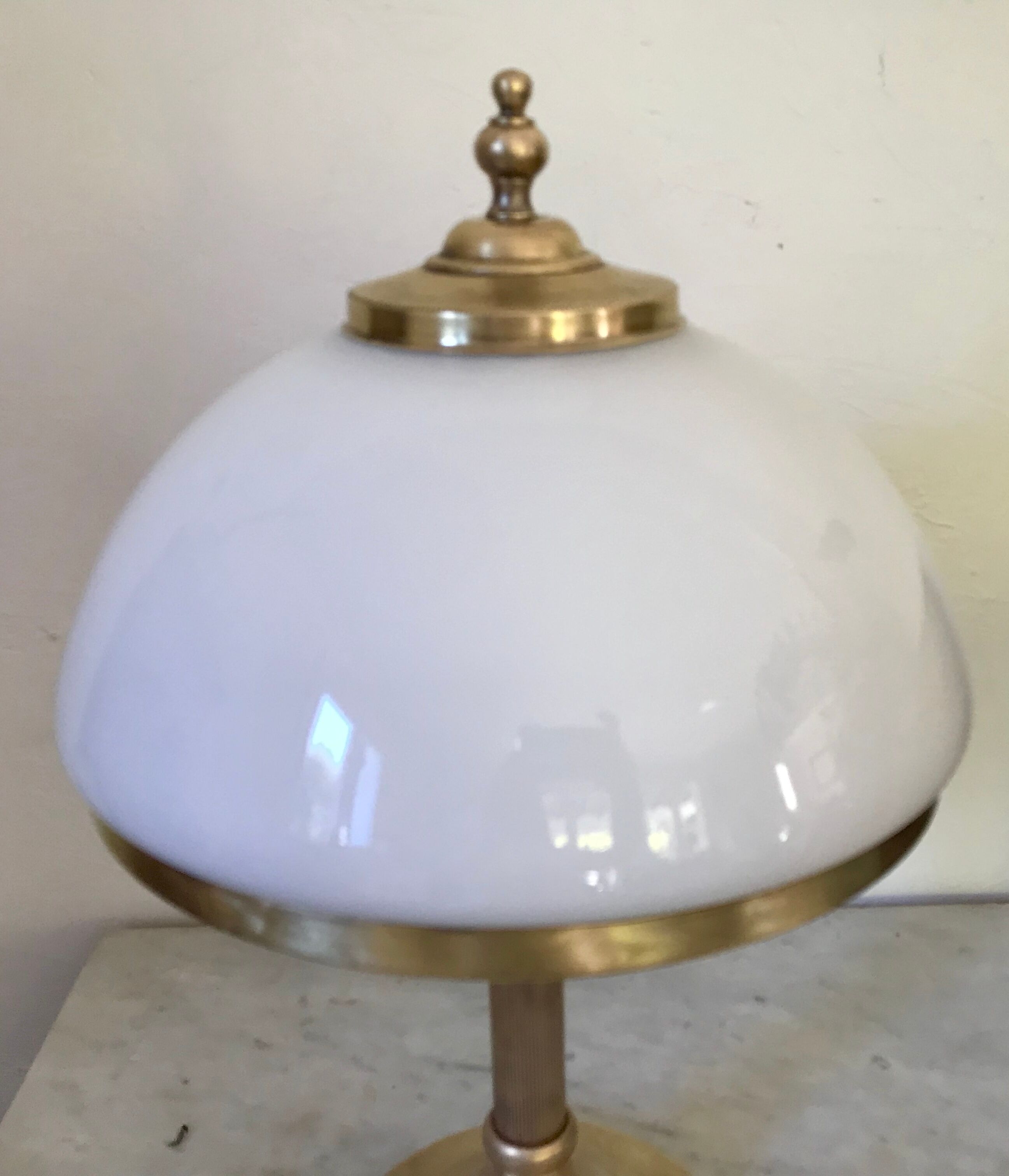 Vintage brass mushroom lamp and opaline