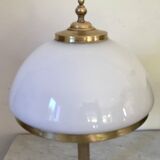Vintage brass mushroom lamp and opaline